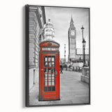 Black and white framed canvas of London landscape, ideal for bedroom wall art.