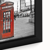 Extra large framed canvas of a textured black wall art depicting London scenery in colorful art style.