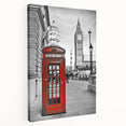 Panoramic view of London skyline in muted gray and blue tones on stretched canvas, suitable for kitchen wall art.