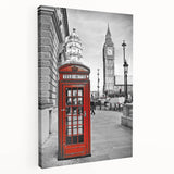 Panoramic view of London skyline in muted gray and blue tones on stretched canvas, suitable for kitchen wall art.