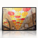 Large abstract wall art depicting Piccadilly, England in muted gray and blue tones on a framed acrylic.