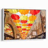 Vintage poster art of Piccadilly, England, in vibrant colors on a framed canvas, ideal for living room decor.