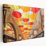 Piccadilly, England street scene on large stretched canvas with muted earth tones, suitable for kitchen wall art.
