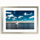 Extra large abstract art print of a textured European scenery in muted earth tones, framed in silver.