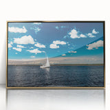Art deco poster of a European Estonian scenery in muted gold and blue tones, framed acrylic.