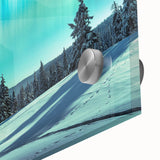 Large abstract wall art featuring a mid-century modernist design of a European Finnish landscape in muted colors.