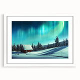 Textured abstract art print of a serene Finnish landscape in cool blue and gray tones, framed with a white mat.