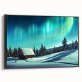 Black and white framed canvas of a serene Finnish landscape, ideal for bedroom wall decor.