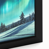 Close-up of textured black wall art depicting a European Finnish landscape on framed canvas, with colorful accents.