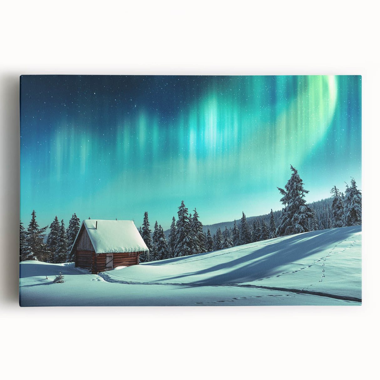 Black and white photograph of a serene Finnish landscape on large stretched canvas, suitable for kitchen or bedroom decor.