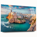 Large abstract acrylic print of a Corsican landscape in muted earth tones, ideal for bedroom or dining room art.