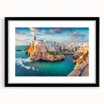 Extra large abstract art print of a colorful Corsican landscape, textured with vibrant hues, framed in black.