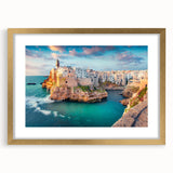 Abstract art print of Corsica scenery in muted earth tones on a framed canvas, ideal for dining room decor.