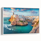 Vintage poster art of a scenic Corsican landscape on extra large framed canvas.