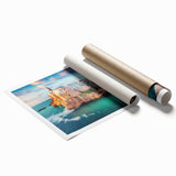 Extra large rolled print of a Corsican landscape with vibrant floral elements.