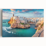 Black and white photograph of the Corsica coastline on stretched canvas, ideal for kitchen wall art or bedroom ambiance.