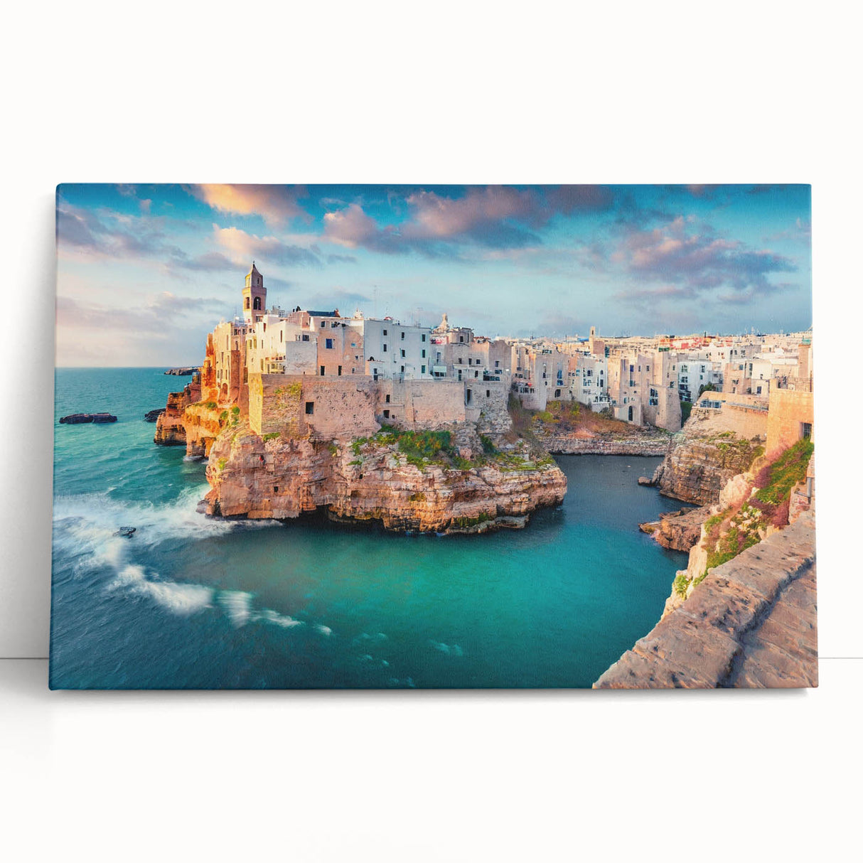Black and white photograph of a Corsican landscape on large stretched canvas, ideal for kitchen art.