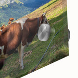 Acrylic print of the French Alps in muted earth tones, ideal for dining room art in a mid-century modernist style.