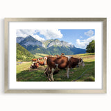 Extra large wall art of the French Alps in textured abstract style, with a silver frame, suited for living room decor.