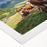 Art deco poster of the French Alps in muted earth tones on rolled canvas, ideal for dining room decor.