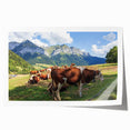 French Alps landscape on rolled print, featuring muted green and earth tones, ideal for dining room wall art.