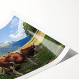 Extra large wall art featuring line art flowers with muted green and white tones on a rolled print.