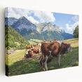 French Alps landscape on stretched canvas in muted earth tones, suitable for kitchen wall art.