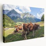 French Alps landscape on stretched canvas in muted earth tones, suitable for kitchen wall art.