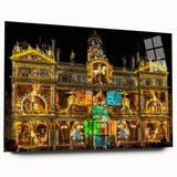 Large abstract depiction of Lyon, France in muted earth tones on acrylic glass, suitable for bedroom or dining room decor.