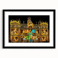 Extra large abstract art print of Lyon scenery in vibrant colors on textured canvas, framed in black.