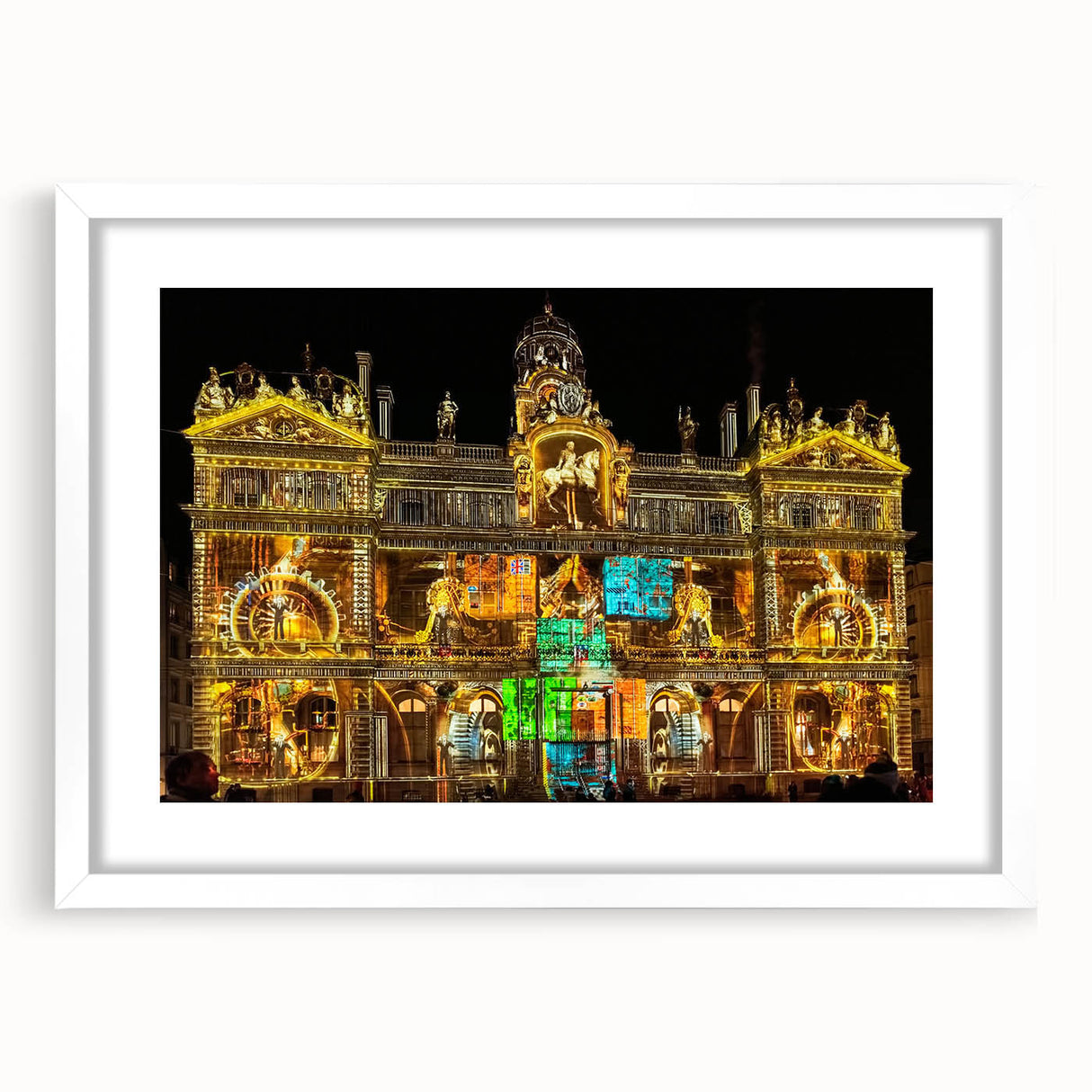 Textured abstract art print of Lyon, France in muted earth tones on a framed white mat, ideal for bedroom art.