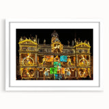 Textured abstract art print of Lyon, France in muted earth tones on a framed white mat, ideal for bedroom art.