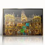 Art deco poster of Lyon, France, featuring muted gold and beige tones on a framed acrylic, ideal for modern art wall decor.