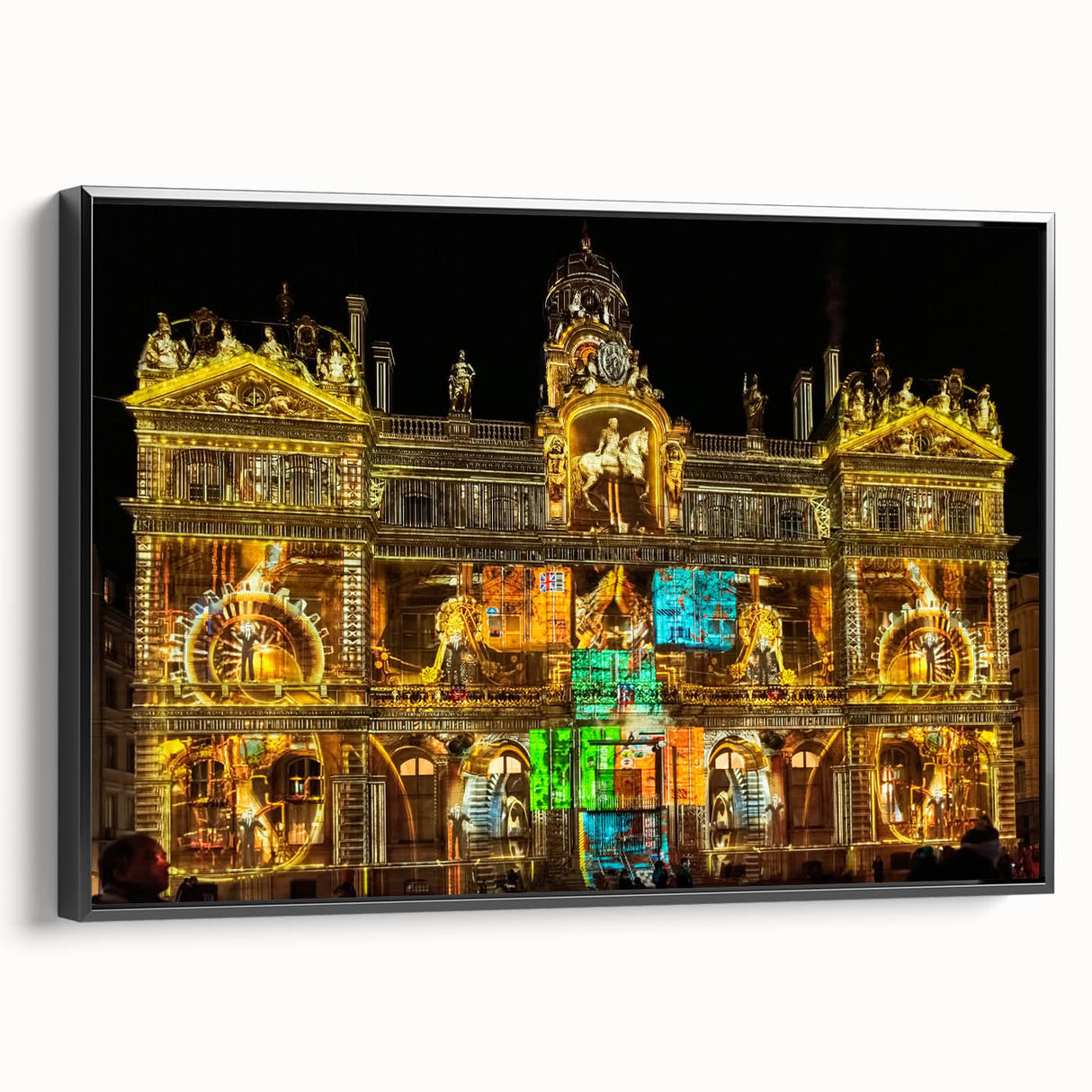 Black and white vintage poster art of Lyon landscape on framed canvas, ideal for bedroom wall decor.