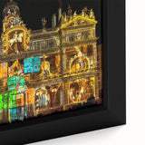 Black wall art featuring a textured, colorful depiction of Lyon, France on a large framed canvas.