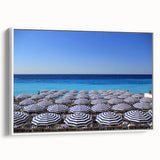 Vintage poster art of Nice, France in colorful hues on extra large framed canvas, ideal for living room decor.