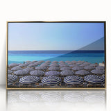 Large acrylic print of Nice, France with mid-century modernist style in gold frame, suited for modern art wall decor.