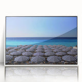 Art Deco poster of Nice, France, in muted blue and white tones on a framed acrylic, suitable for modern nursery decor.