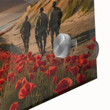 Large abstract wall art depicting a serene Normandy landscape in muted earth tones on acrylic glass.