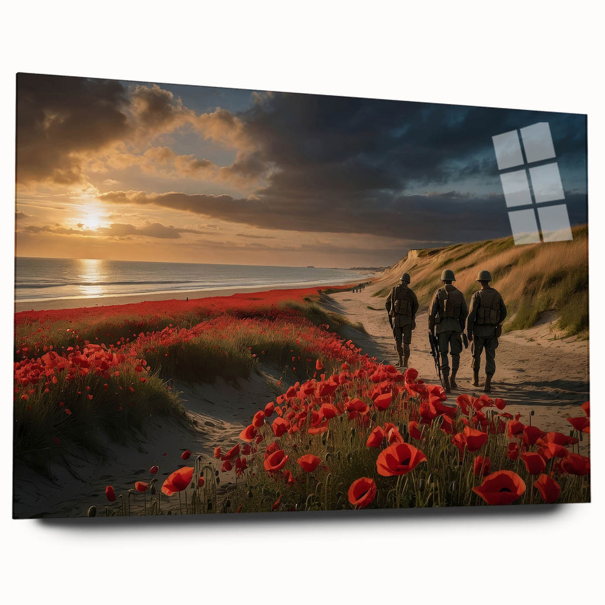 Acrylic print of a large abstract depiction of Normandy, France in muted blue and green tones.