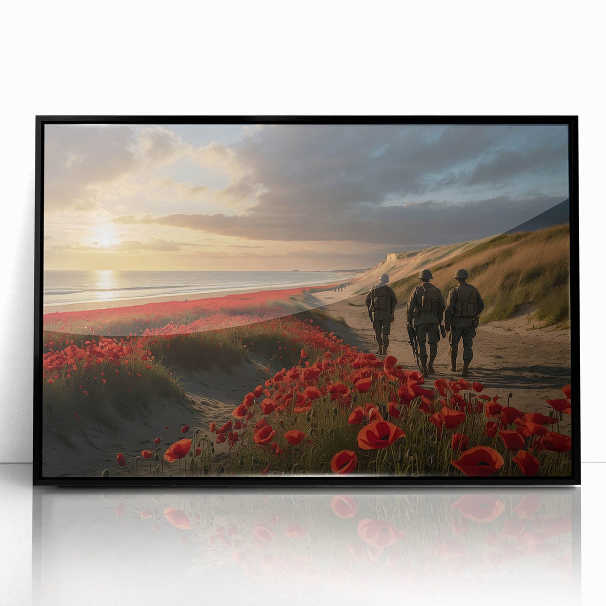 Large abstract wall art featuring a serene Normandy landscape in muted earth tones on a framed acrylic.