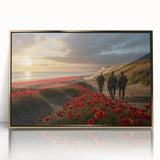 Art Deco poster of a Normandy, France landscape in muted gold tones on framed acrylic, suitable for modern art wall decor.