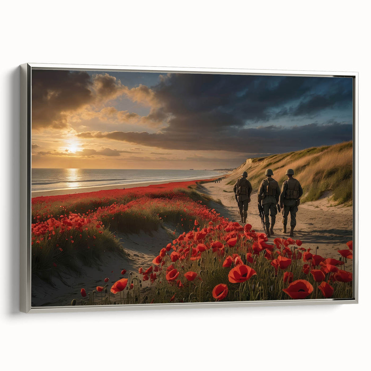 Landscape art painting of Normandy, France, featuring muted earth tones on a framed canvas, suitable for living room decor.