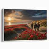 Vintage poster art of Normandy, France in vibrant colors on a large framed canvas, ideal for living room decor.