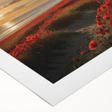 Art deco poster of a Normandy landscape in muted greens and blues on rolled canvas, suitable for dining room walls.