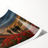 Extra large rolled print of line art flowers in Normandy, featuring subtle green and beige tones.