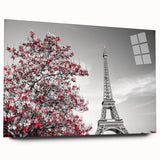 Large abstract depiction of the Paris skyline in muted gray tones on acrylic glass, ideal for bedroom or dining room art.