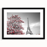 Abstract art print of a colorful Parisian scene in textured style on a large framed canvas, ideal for living room decor.