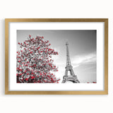Abstract art print of Paris skyline in muted gray and gold tones on a framed canvas, suitable for dining room decor.