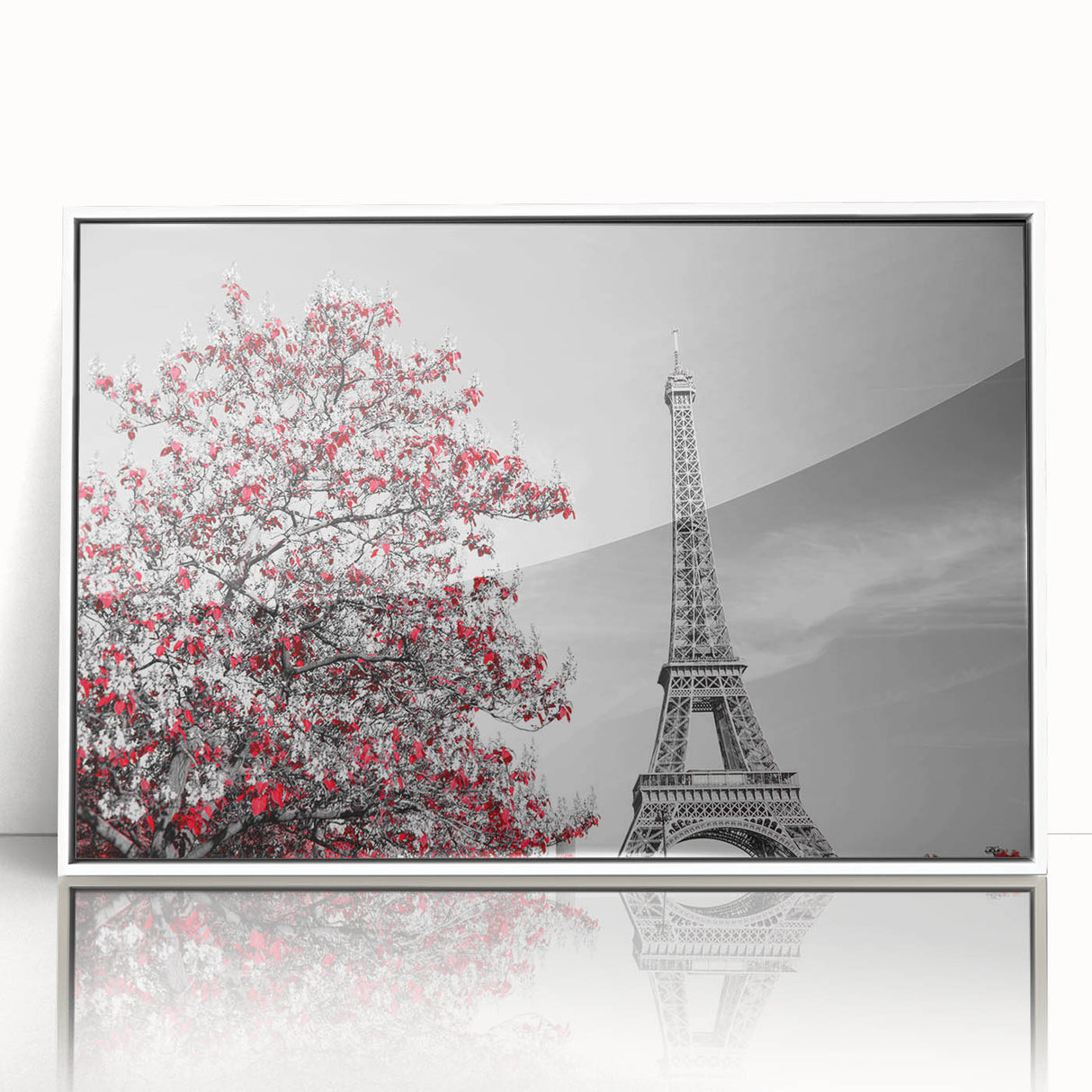 Mid-century modernist art of Paris scenery in muted pastel shades on a framed acrylic, ideal for modern art wall decor.